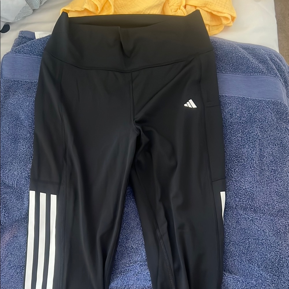 Adidas Black Leggings with White Stripes